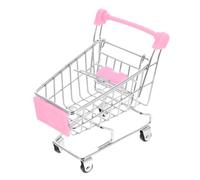 GARIOUANS Miniature Pink Shopping Cart for Role Play with Safe Materials and Kinesthetic Training Small Desktop Decor and Pretend Game Accessory for Creativity and Imagination Development