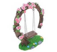 GARIOUANS Miniature Swing Statue Resin Swing Decor for Dollhouse Display Exquisitely Designed Rose Flower Tree Fairy Garden Style Flexible Arrangement Lasting Beauty