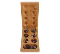 GARIOUANS Natural Bamboo Mancala Board Game Set with 48 Glass Stones, Foldable Wooden Mancala for, Boys, and Adults, Portable Travel Board Game for Family and Party Fun