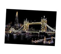 GARIOUANS Scratch Drawing Papers Kit for London Tower Bridge Night Scene DIY Craft with Bamboo Stylus Gold Pen Black Brush Creative Scratch Picture Supplies for Adults
