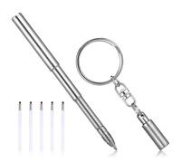 GARIOUANS Stainless Steel Telescopic Ballpoint Pen Key Chain Pen Set Silver Retractable with Key Ring Portable for Travel and Journey Back to School Decor