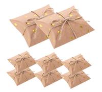 GARIOUANS Vintage Kraft Paper Pillow Gift Boxes with Gold Heart and Rope Small Candy Packaging for Weddings Parties Birthday Favors Compact Biscuit Storage