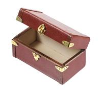 GARIOUANS Vintage Miniature Dollhouse Suitcase Model Red Brown Leather Travel Trunk Ornament for Mini House Decor Smooth Surface Collectible Doll Accessories Retro Style for DIY Miniature