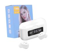 GARIOUANS Wireless Earpiece Noise Reduction Smart Earbud with Digital Battery Display Ergonomic Design for Home Office Outdoor Use White Musical Note Pattern