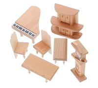GARIOUANS Wooden Dollhouse Furniture Set Miniature Living Room Scene with Piano Clock Table Chair Cabinet for DIY Role Playing and Creative Play