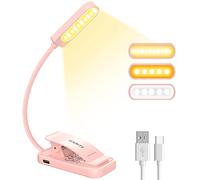 GARITE Book Light, 10 LED Dimmable Reading Light Clip on Book, Long Life Battery, Rechargeable Clip on Reading Light with 3 Brightness Modes (Warm&White&Mixed) for Reading, Bedside, Travel, Tablet