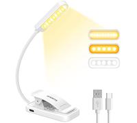 GARITE Book Light, 10 LED Dimmable Reading Light Clip on Book, Long Life Battery, Rechargeable Clip on Reading Light with 3 Brightness Modes (Warm&White&Mixed) for Reading, Bedside, Travel, Tablet