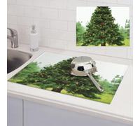 Garlad Pine Tree Dish Drying Mat for Kitchen Counter, Absorbent Microfiber Drainer Mats, Non-slip Kitchen Draining Mat for Coffee Machine Dish Rack Pad 24"x18" Dish Drainer Pad