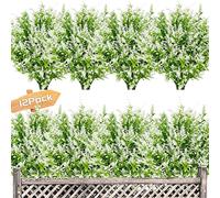 Garlag 12 Bundles Artificial Lavender UV Resistant Plants Outdoor Faux Flowers Shrubs for Floral Arrangement, Indoor Outside Hanging Garden Home Wedding Farmhouse Decor (White)