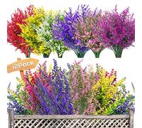 Garlag 12 Bundles Artificial Lavender UV Resistant Plants Outdoor Faux Flowers Shrubs for Floral Arrangement, Indoor Outside Hanging Garden Home Wedding Farmhouse Decor (SixMulti)