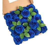 Garlag 25Pcs Artificial Flowers Roses, Real Touch Foam Roses with Stems for Wedding Bridal Bouquet, Mother's Day, Valentine's Day, Home Decoration, Anniversary, Party Decorations (Dark Blue)