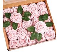 Garlag Artificial Flowers Roses, 25Pcs Real Touch Foam Roses with Stems for Wedding Bridal Bouquet, Mother's Day, Home Decoration, Valentine's Day, Anniversary (Pale Pink)