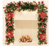 garland, 9 FT Garlands for Decoration Christmas, Decorated with Flower, Balls, Home Garden Artificial Greenery, or Wedding Party(Red)