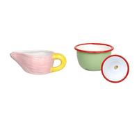Garlic Ceramic Jug & Enamel Bowl Olive 10cm Outdoor Dining Bundle