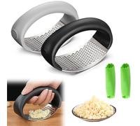Garlic Crusher, Stainless Steel Garlic Press Crusher, Garlic Peeler Garlic Press Rocker Garlic Grater, Portable Manual Heavy Duty Garlic Chopper, Garlic Mincer for Household Kitchen Utensils (2PCS)