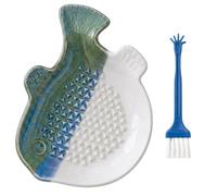 Garlic Grater Plate, Ceramic Grater Plate, for Kitchen Ingredient Preparation, Space-Saving Design with Cleaning Brush, Fish Blue Colour