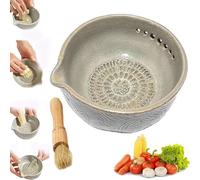 Garlic Grater Plate Herb Bowl, 2 in 1 Herb Stripper Bowl with Grater with 5 Hole Sizes, Ceramic Kitchen Tool for Salads Lemon Zest Cheese(Beige)