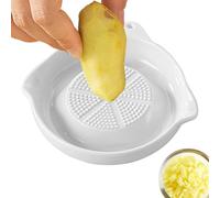 Garlic Grater Plate Set - Ceramic Ginger Grater Bowl with Cleaning Brush, Professional Puree Tool for Turmeric, Daikon and Cheese, Dishwasher Safe Kitchen Tool for Fresh Cooking