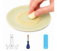 Garlic Grater Plate Set with Brush and Peeler, Dishwasher Microwave Safe | Ceramic Garlic Grater Plate, 4 Piece Grating Set for Peeling Garlic, Ginger, Cheese, Lemon, Chocolate and Others, Handcrafted