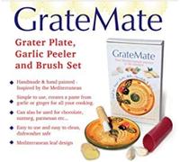 Garlic Grater Plate Set with Peeler and Brush for Grating Garlic, Ginger, Nuts, Chocolate. Handmade Original Design from Spain (Yellow Blue 8)