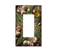 Garlic Kitchen Single Rocker Light Switch Cover, Rustic Natural Rosemary Olive Oil Harvest Green Plastic Standard Size Decorative Wall Plates for Home Living Room New Apartment Decor