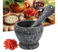 Garlic Masher with Pestle, Speckled Black and White Granite Design, 9cm Mortar and Pestle Set