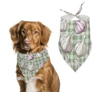 Garlic on Green Checkered Funny Dog Bandanas Adjustable Pet Neckerchief Summer Triangle Scarf for Small Medium Large Pets