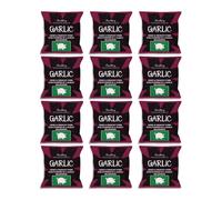 Garlic Pork Scratchings Multi-Pack (12 x 50g) high protein snack, premium crackling, keto friendly, meat snacks, mens birthday gifts, traditional pork snacks. From Chuckling Snacks.