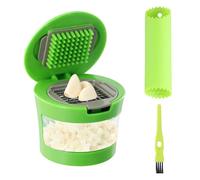 Garlic Press Crusher, Garlic Chopper, Garlic Cutter with Silicone Garlic Peeler, Cleaning Brush and Stainless Steel Blades, Garlic Press for Crushed Garlic, Ginger and Fruit, Green