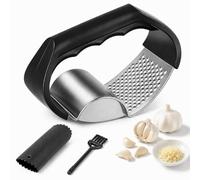 Garlic Press Crusher with Peeler & Cleaning Brush, 304 Stainless Steel