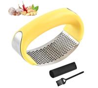 Garlic Press Garlic Crusher Kitchen Garlic Rocker 304 Food Grade Stainless Steel Ginger Crusher with Cleaning Brush & Silicone Garlic Peeler (Yellow)