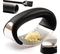 Garlic Press Garlic Crusher Kitchen Garlic Rocker, 304 Stainless Steel, Easy-Squeeze Tool with Garlic Peeler and Cleaning Brush for Smashing Garlic,Easy to Use & Clean Kitchen Tool