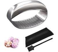 Garlic Press Garlic Crusher Kitchen Garlic Rocker | 304 Stainless Steel | Premium Quality, Ginger Crusher, Ergonomic Handle Garlic Peeler, Cleaning Brush, Easy to Use & Clean Kitchen Tool