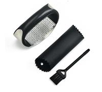 Garlic Press Garlic Crusher Kitchen Garlic Rocker | 3PC 304 Stainless Steel with Silicone Peeler & Cleaning Brush | Easy-Squeeze Ergonomic Handle Rust-Proof Dishwasher Safe | Crush Garlic Ginger Chili