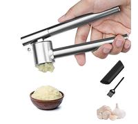 Garlic Press Garlic Mincer & Crusher 304 Stainless Steel Garlic Press for Kitchen with Handle & Peeler , Garlic Presser Easy to Clean Easy Squeeze Rust Proof