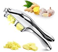 Garlic Press Garlic Press Slicer Stainless Steel 2 in 1 Garlic Mincer Dual Function Garlic Crusher Professional Handheld Garlic Squeezer Tool with Anti-Slip Handle for Home Kitchen