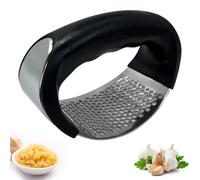 Garlic Press Mincer Ginger Crusher Peeler Squeezer Stainless Steel Garlic Presser Chopper Professional Food Prep Grade Dishwasher Safe Easy to Clean (Black & Silver Arc Shaped Presser)