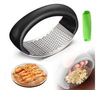 Garlic Press Rocker - 2024 Newest Stainless Steel Crusher, Cooking Utensil Slicer for Chopped Vegetables (Black)