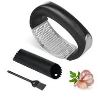 Garlic Press Rocker 304 Stainless Steel Garlic Crusher Press with Silicone Garlic Peeler & Cleaning Brush, Easy to Use & Clean Garlic Rocker Press Ginger Crusher Garlic Mincer for Kitchen