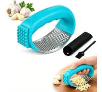 Garlic Press Rocker, 304 Stainless Steel Garlic Crusher with Peeler | Manual Garlic Press, Crusher And Mincer For Garlic & Ginger, With Peeler, Cleaning Brush And ABS Handle For Kitchen Use