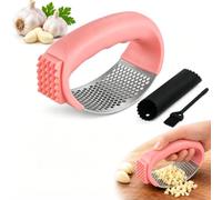 Garlic Press Rocker, 304 Stainless Steel Garlic Crusher with Peeler | Manual Garlic Press, Crusher And Mincer For Garlic & Ginger, With Peeler, Cleaning Brush And ABS Handle For Kitchen Use