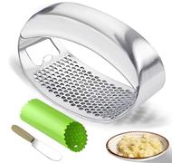 Garlic Press Rocker Heavy Duty Stainless Steel Garlic Mincer Garlic Crusher Garlic Chopper with Peeler And Scraper for Smash Garlic Built-in Bottle Opener