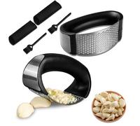 Garlic Press Rocker Set Ginger Crusher Manual Circular Garlic Press with Peeler and Cleaning Brush for Grinding Garlic, Ginger, and Crushed Fruits (Garlic Presses)