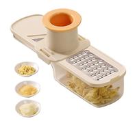 Garlic Slicer Super Thin 3-in-1 Ulti-Functional Mini Garlic Grinder, Cutter and Grater with Hand Guard and Clear Container for Kitchen Beige, USO al aire Libre