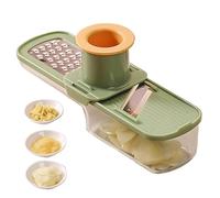 Garlic Slicer Super Thin 3-in-1 Ulti-Functional Mini Garlic Grinder, Cutter and Grater with Hand Guard and Clear Container for Kitchen Green, USO al aire Libre