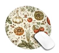 Garlic Small Mouse Pad, Vintage Rustic Tomatoes Mushroom Harvest Green Round Rubber Non Slip Portable Travel Mousepad Desk Decor for Office Home Dorm Laptop Round 8x8 Inch
