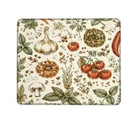 Garlic Small Mouse Pad, Vintage Rustic Tomatoes Mushroom Harvest Green Square Rubber Washable Portable Travel Mousepad Decor for Home Office Work Gaming Desk Square 8x10 Inch