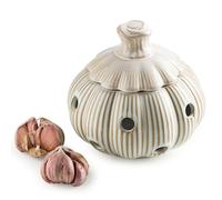 Garlic Storage Pod Ceramic Garlic Keeper with Lid Large Garlic Container for Counter, White