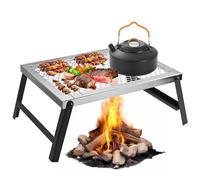 GARLLEN Folding Campfire Grill, Portable Camping Grates with Heat-Resistant Mesh Desktop, Lightweight Over Fire Camp Grill Table for Outdoor, BBQ, Cooking Fire Pit, 16"L x 12"W, Silver