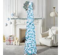 Garma 5ft Pop Up Christmas Tree with 50 LED Light, White Tinsel Christmas Tree Collapsible Artificial Pencil Tree for Xmas Party Holiday Decor Indoor Yard Garden Outdoor Decorations (White Sky Blue)